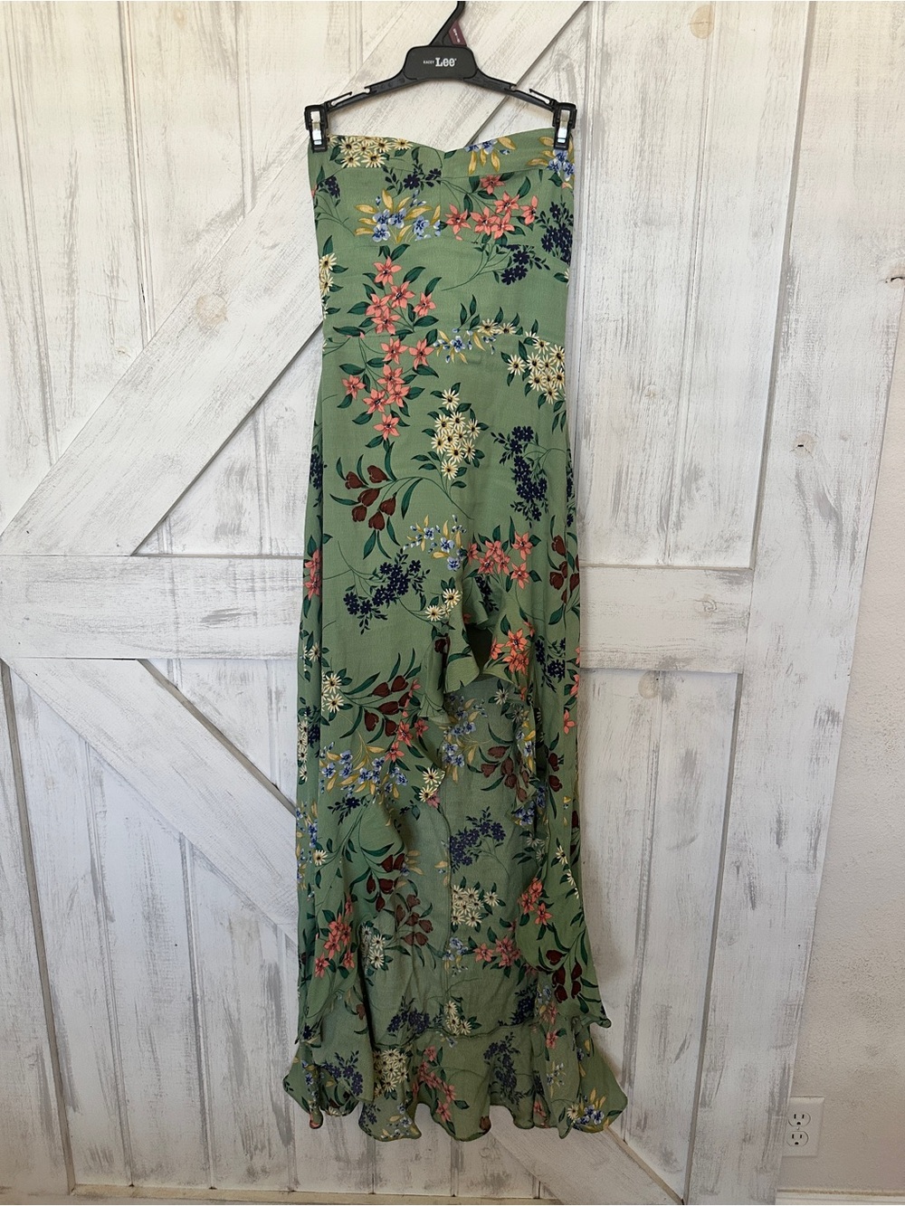 Dress Forum Green Floral Maxi Skirt with Ruffled Hem